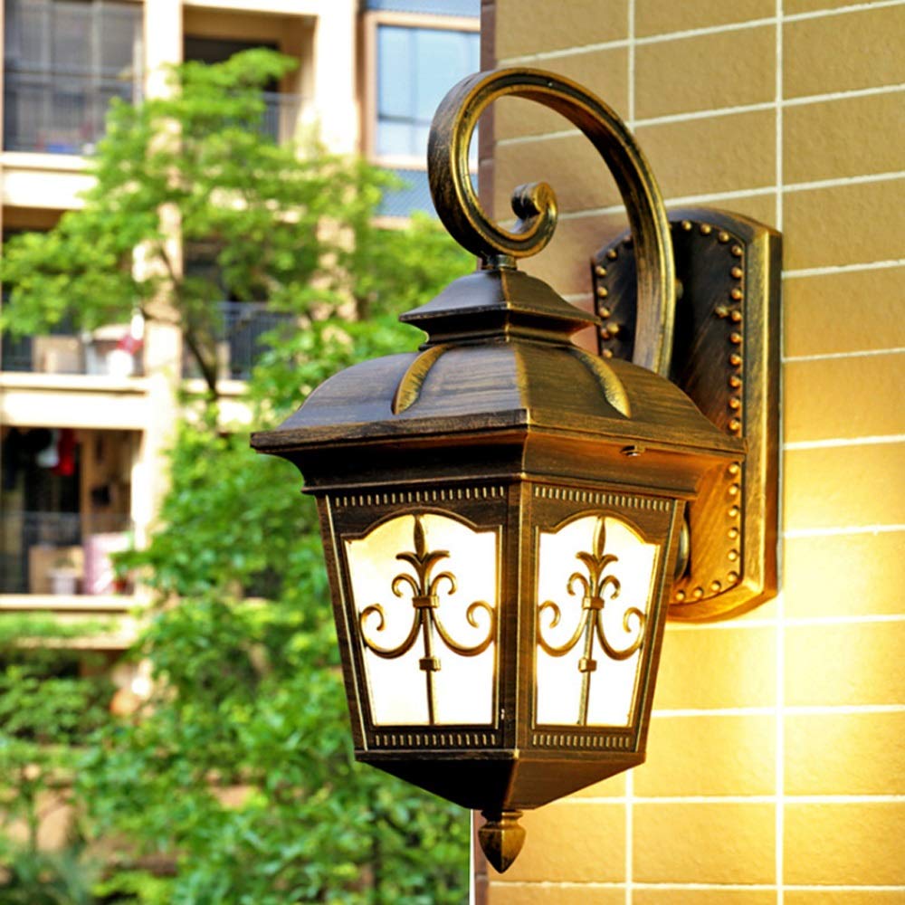 HPTHLY Wall Mounted Light European Metal Window Grilles Wall Lamp Waterproof Outdoor Personality Wall Corridor Aisle Garden Villa Courtyard Wall Light Simpl(Gold-Small)