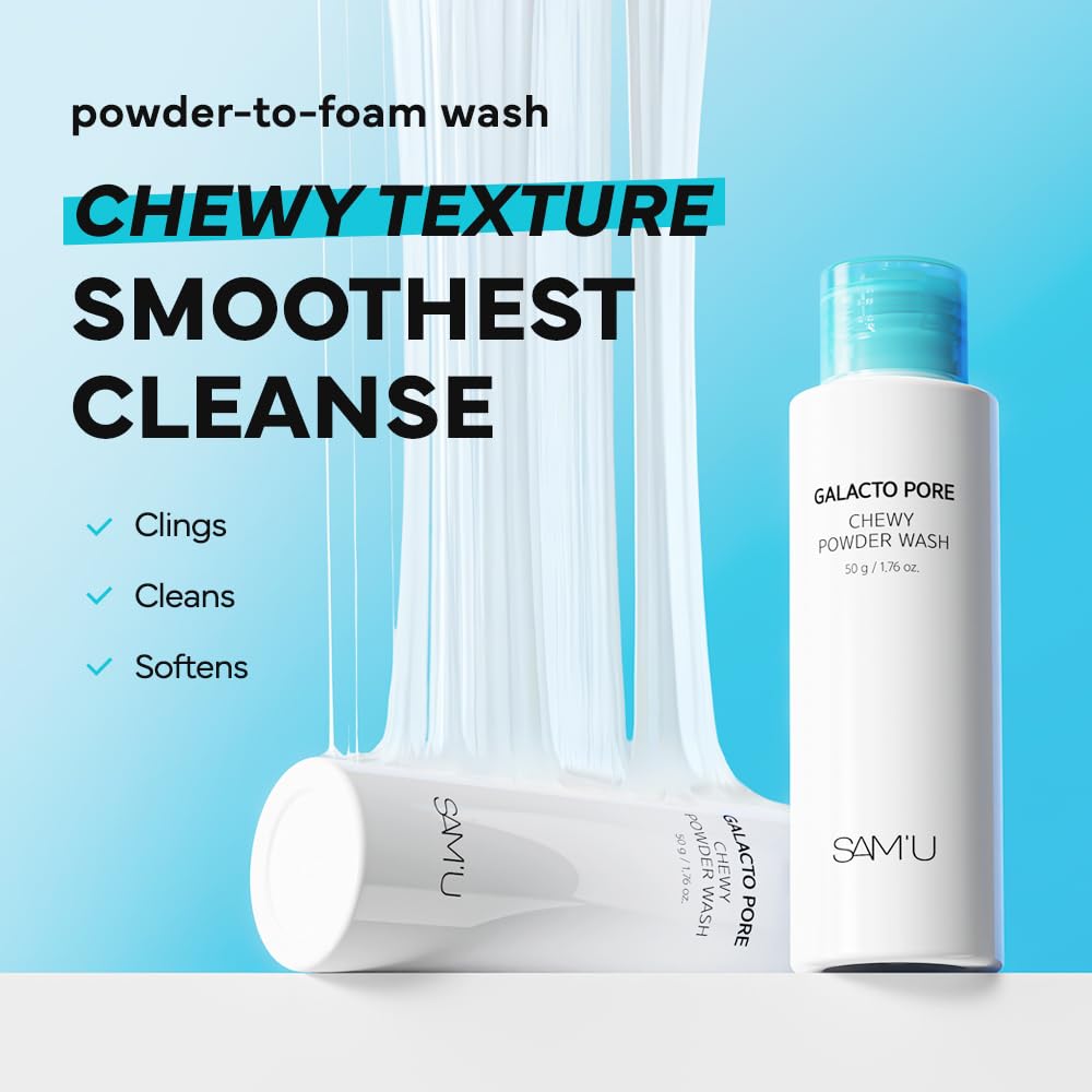 SAM'U Galacto Pore Chewy Powder Wash, Gentle Enzyme Powder Facial Cleanser & Galactomyces Exfoliator for Pores, Korean Skincare for All Skin Types, Face Wash Travel Size, S'more Cleanser 1.76 oz - Image 2