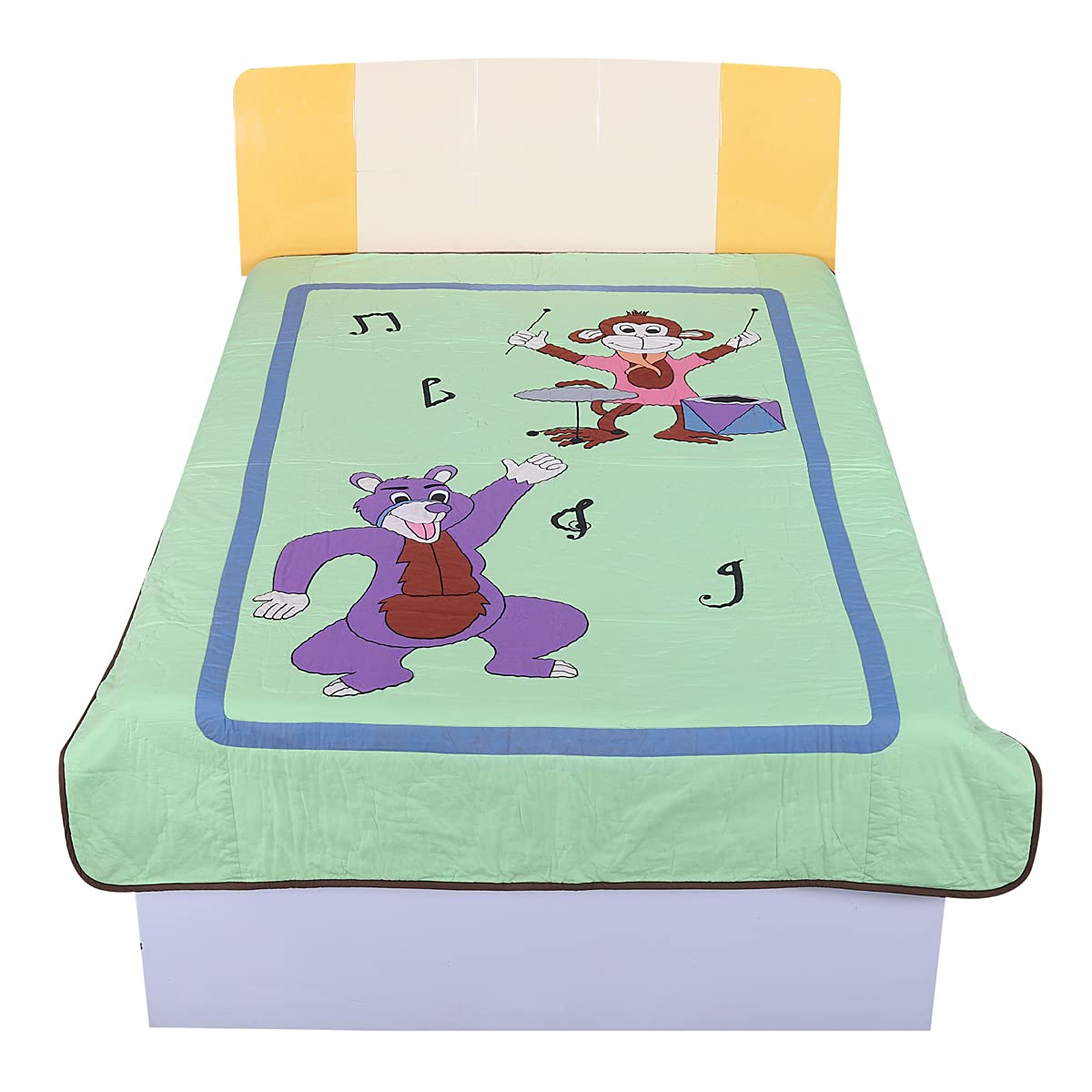 Hugs N Rugs Supersoft Cotton Embroidery Kids Comforter Set | All-Season Comforter with 1 Pillow Cover & 1 Cushion Cover | 3 Pcs Bedding Set | Neon Green 1