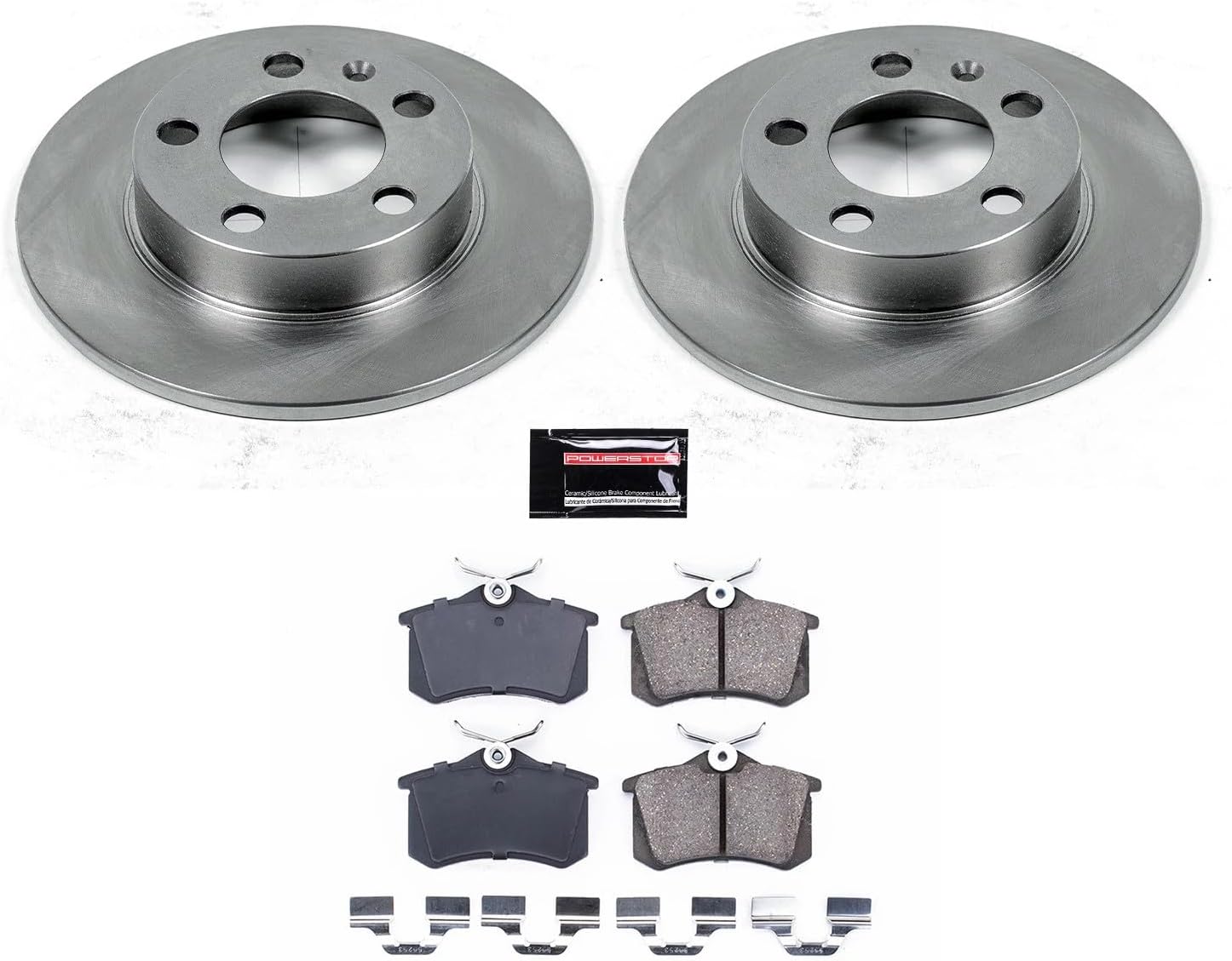 PowerStop Rear Brake Kit For Volkswagen Beetle 1998-10 |Golf 1999-06 |Jetta 1998-05 - Disc Rotors & Ceramic Brake Pads Replacement, KOE847