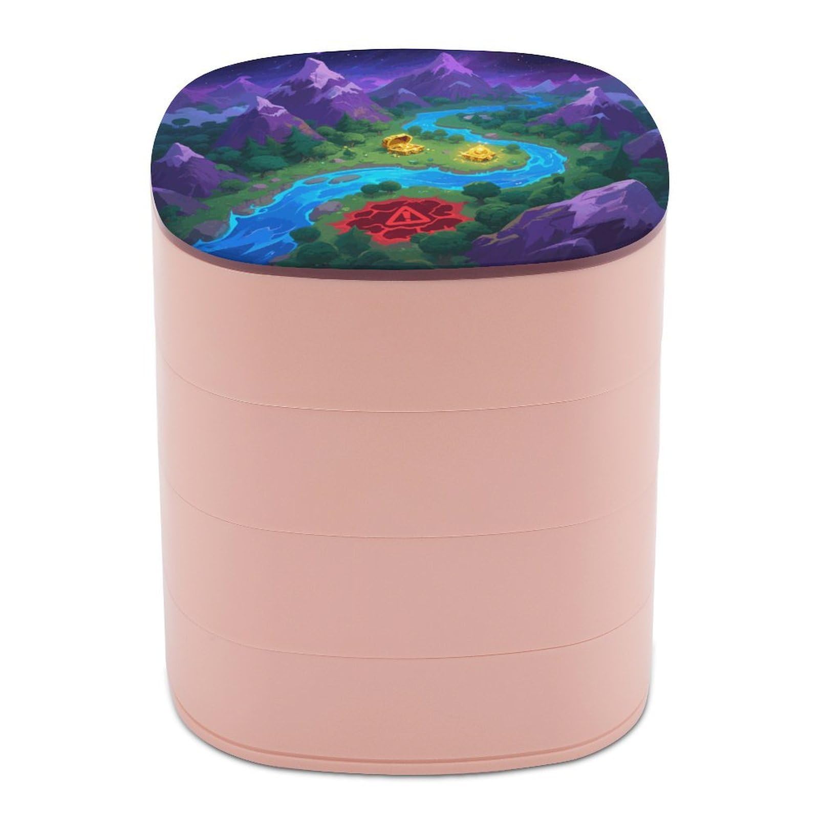 VstaDank Game Map Jewelry Box with Mirror 4-Layer Rotating Jewelry Tray Case Portable Jewelry Case Trinket Boxes Trinket Cases Travel Jewelry Organizer Earrings Storage Box