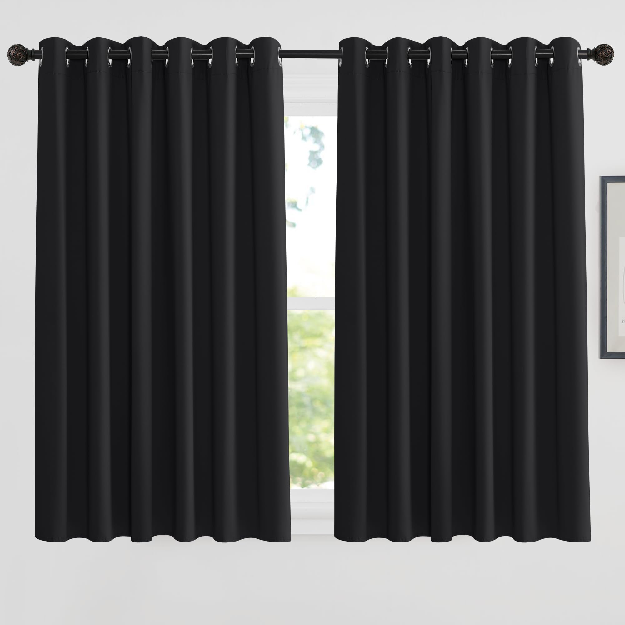 PONY DANCE Black Blackout Curtains for Bedroom Eyelet Thermal Insulated Curtains 54 Drop Extra Wide Drapes for Room Darkening/Privacy Protection, 2 Pieces, W90 X L63 Inch, Black