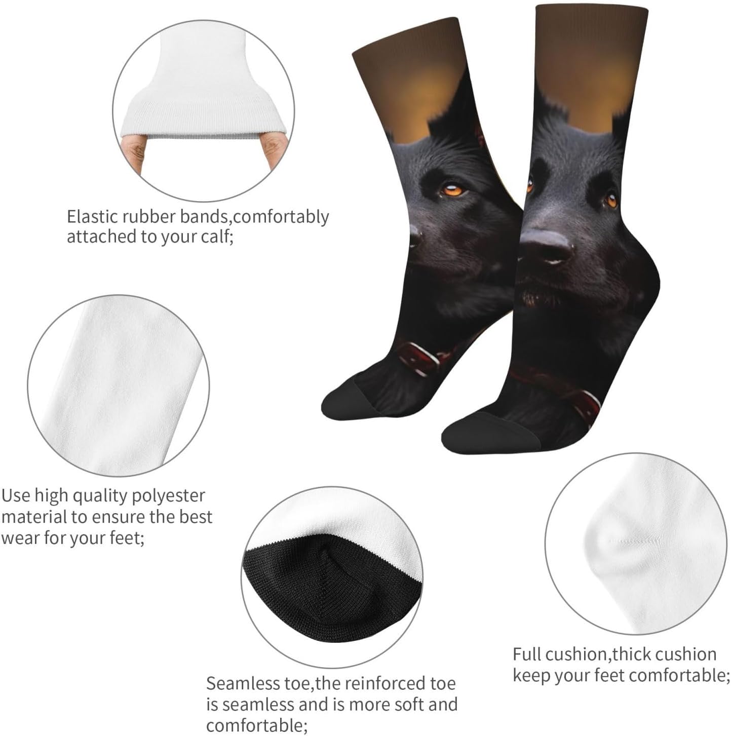 Black german shepherd dog Crew Socks for Men Women Moisture Wicking Cushion Athletic Sock Casual Novelty Socks Gift
