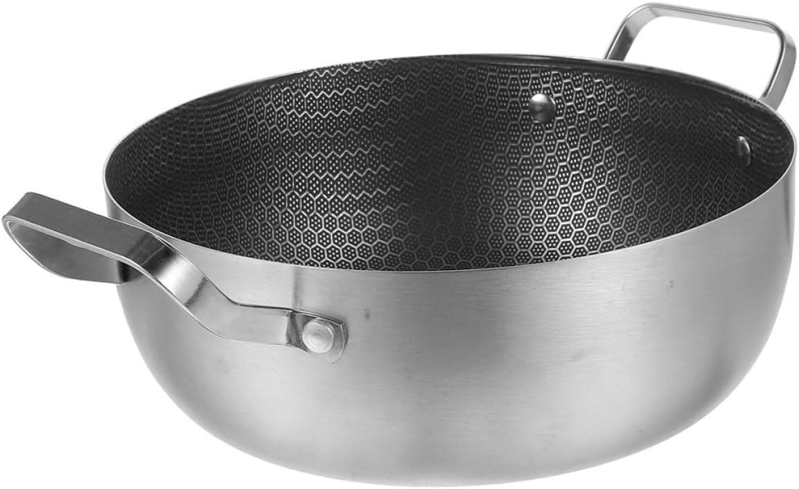 Non-stick Honeycomb Double Handle Pot 20cm Stainless Steel Multi-purpose Kitchen Hot Pot for Steaming, Boiling, and Frying Random Style