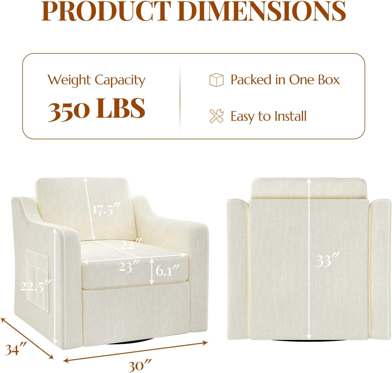 Swivel Accent Chair Set of 2, Square Swivel Chair for Living Room, Mid Century Modern Upholstered Barrel Chair, Comfy Sofa Armchairs for Bedroom,Nursery, Chenille Beige