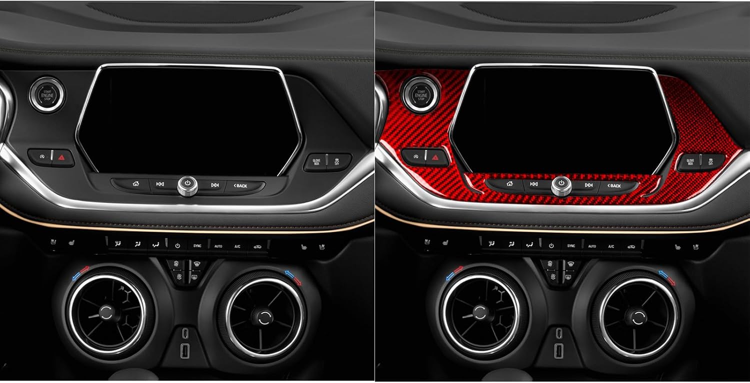 Glossy Red Carbon Fiber Fit for Chevrolet/Chevy Blazer 2019 2020 2021 2022 Accessories Car Center Console Navigation GPS Radio Surround Panel Cover Interior Trim Sticker Decal