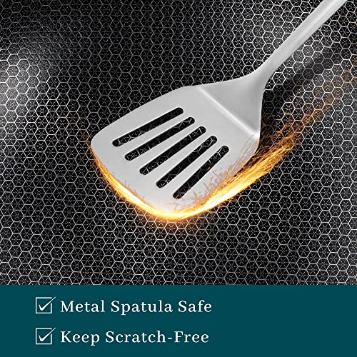 Deluxe Wok And Stir-Fry Pan, Nonstick Honeycomb Pan Kitchen Cookware With Lid, Induction Gas Stove, Suitable For Cooking, Saute, Skillet, Dishwasher And Oven Safe (12.6Inch 316 Stainless Steel) #TOP3