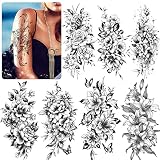 EMOME 12 Sheets Half Arm Flowers Temporary Tattoos for Women,Fake Tattoos That Look Real and Last Lo