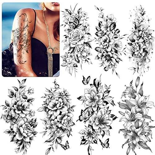 Emome 12 Sheets Half Arm Flowers Temporary Tattoos For Women,Fake Tattoos That Look Real And Last Long, Large Body Marker Tattoos And Hand Tattoo Stickers For Adults Girls Neck Arm #TOP10