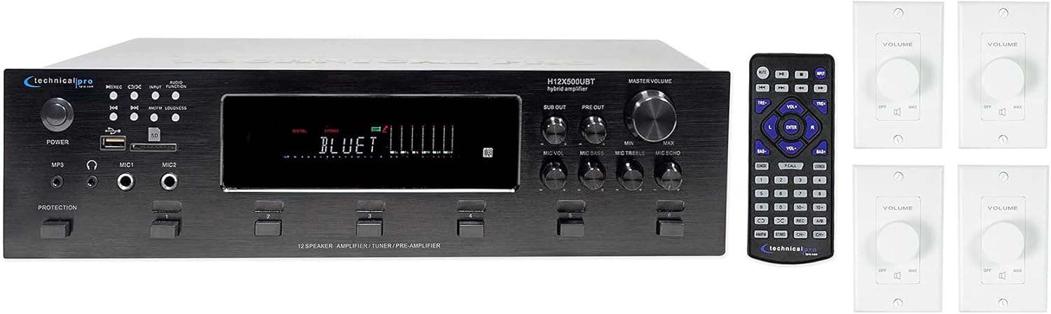 Technical Pro H12X500UBT 6-Zone Home Theater Bluetooth Receiver+4 Wall Controls