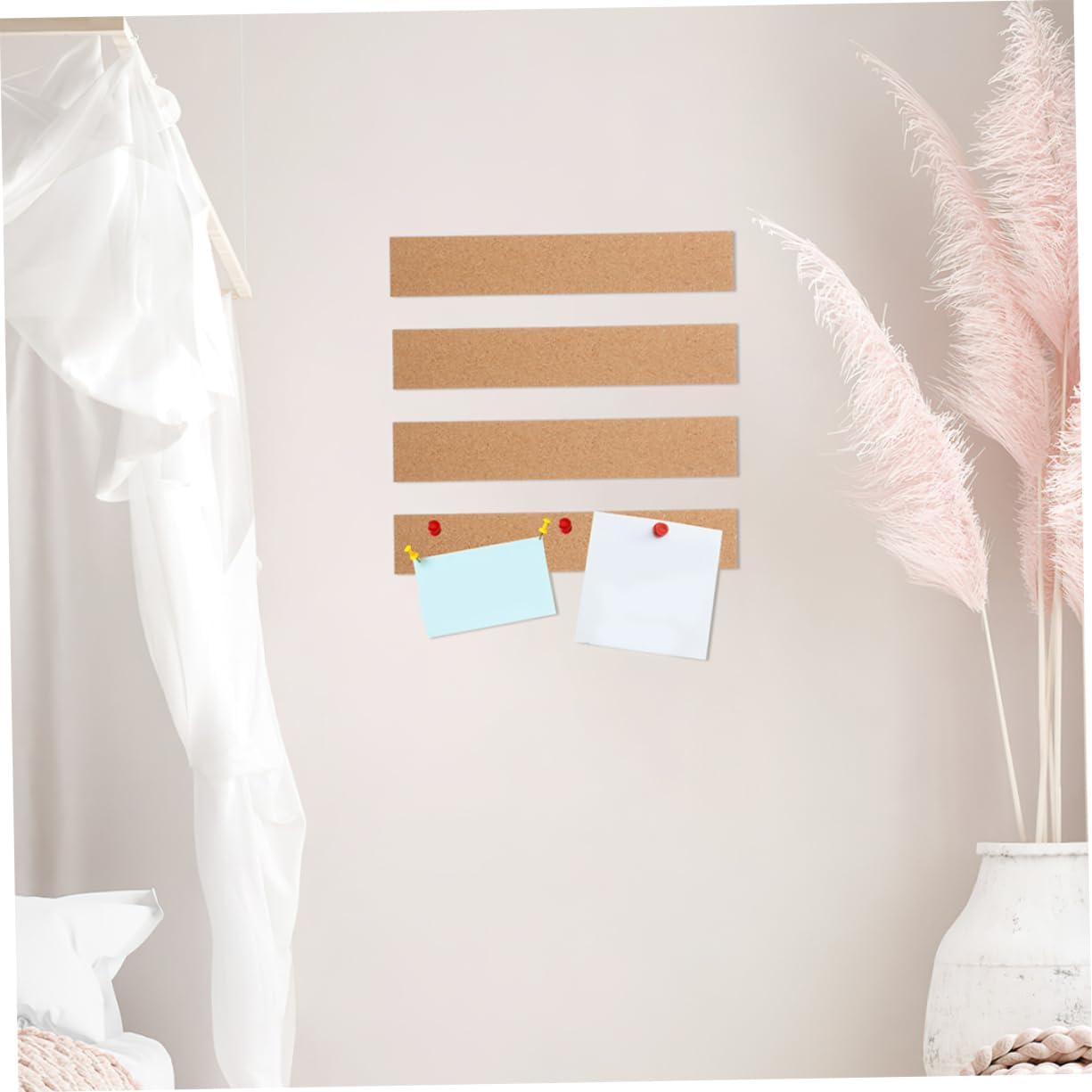 SHOWERORO 10pcs Self-Adhesive Frameless Cork Strips Bulletin Bar for Photos Memos and Announcements for Home Office and Classroom Display