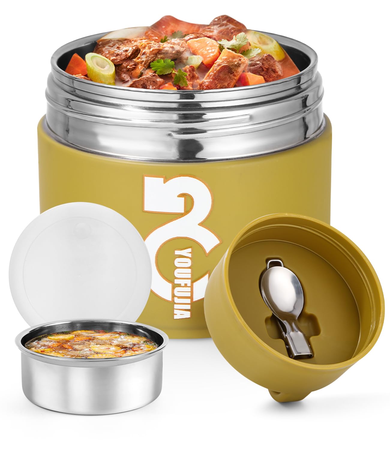 Bixury Thermos Per Alimenti Caldi - 1300ml, Acciaio Inox 304, Cucchiaio Pieghevole, Mantiene Caldo 6 Ore