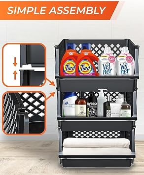Large Stackable Storage Bins Open Front for Pantry Storage, 6 Pack - Black