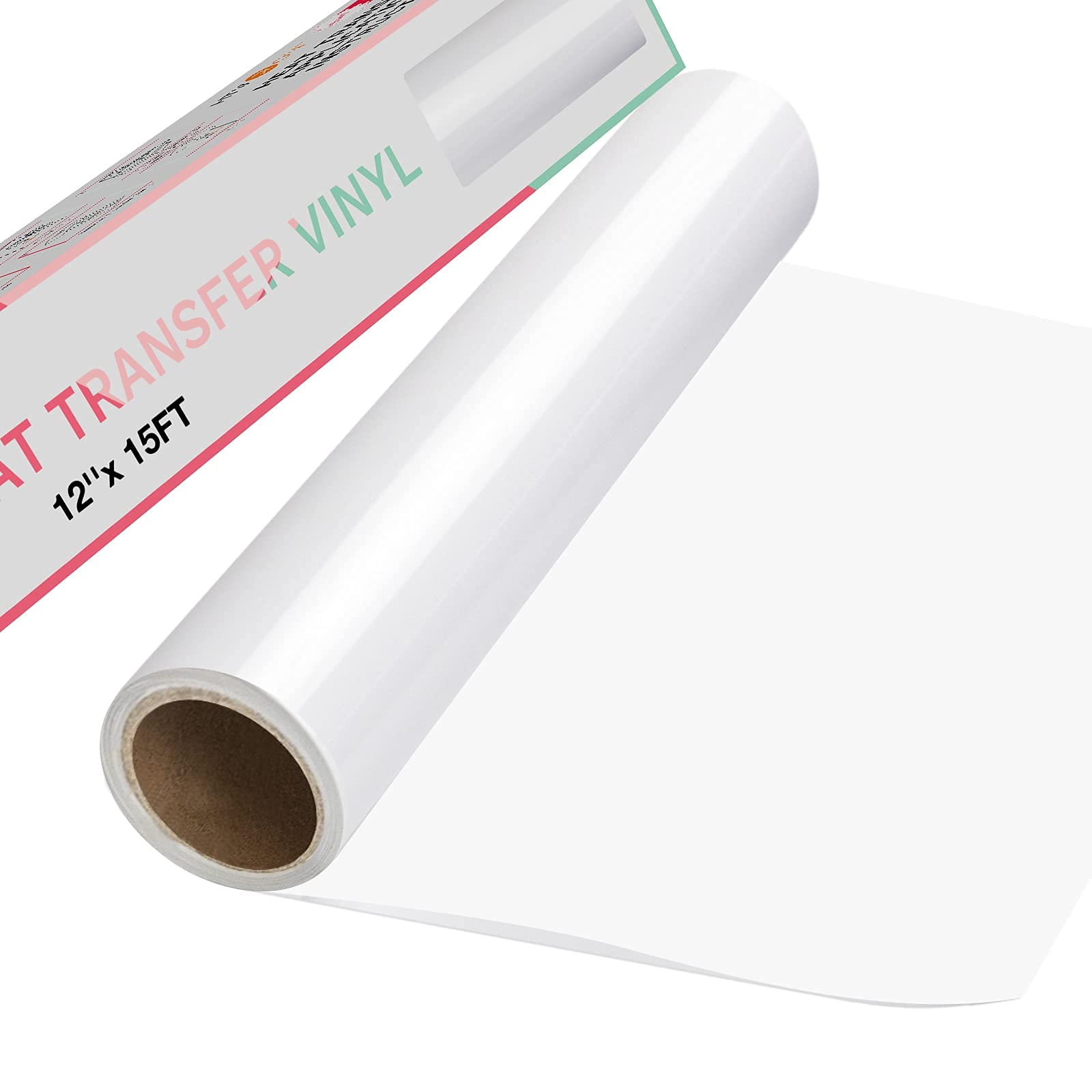 White Heat Transfer Vinyl 12" x15ft(30.5x457CM) Iron on Vinyl for Silhouette, Easy to Cut & Weed White HTV for T-Shirts