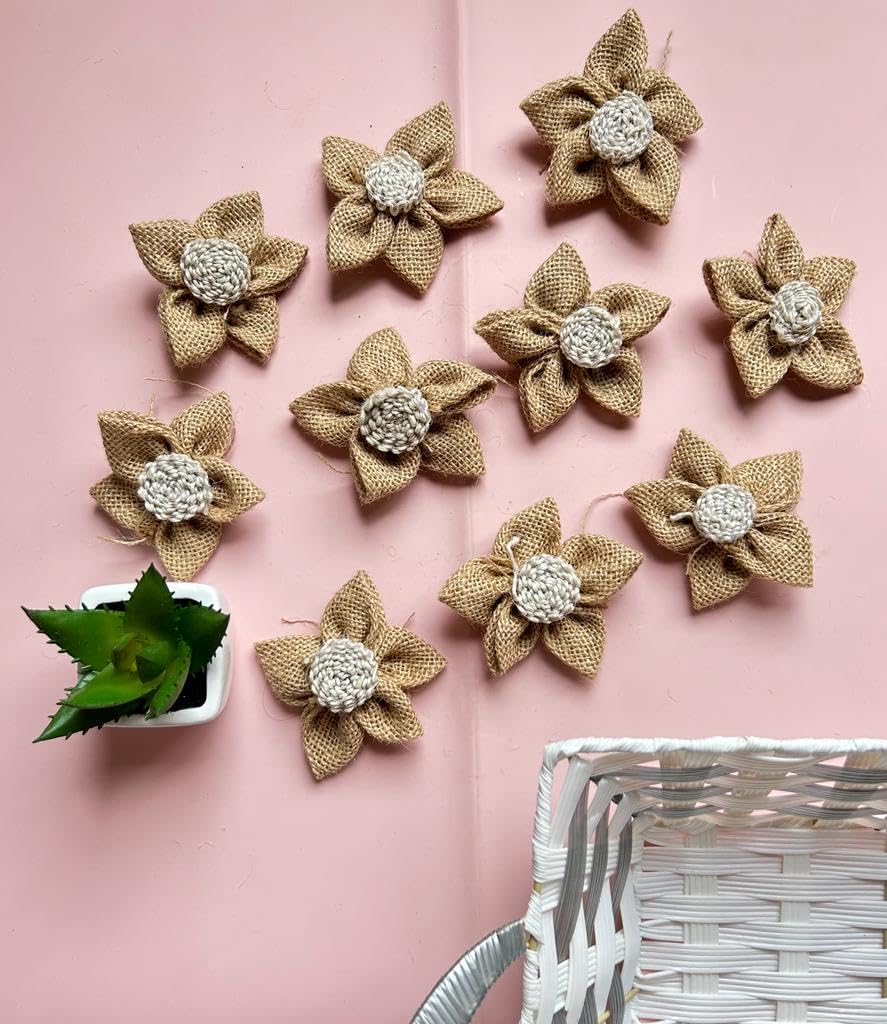 SATYAM KRAFT 10 Pcs Artificial Jute Flowers for for Home Decoration, Gift, Mandir Pooja Table, Cake Decor, Bouquet Making, Backdrop, Valentine's Day Decoration (Brown1)-image-42