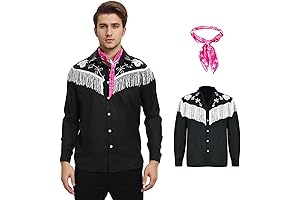 Cowboy Costume Adult Men - Western Long Sleeve Fringe Shirt Outfits for Halloween Party Cosplay