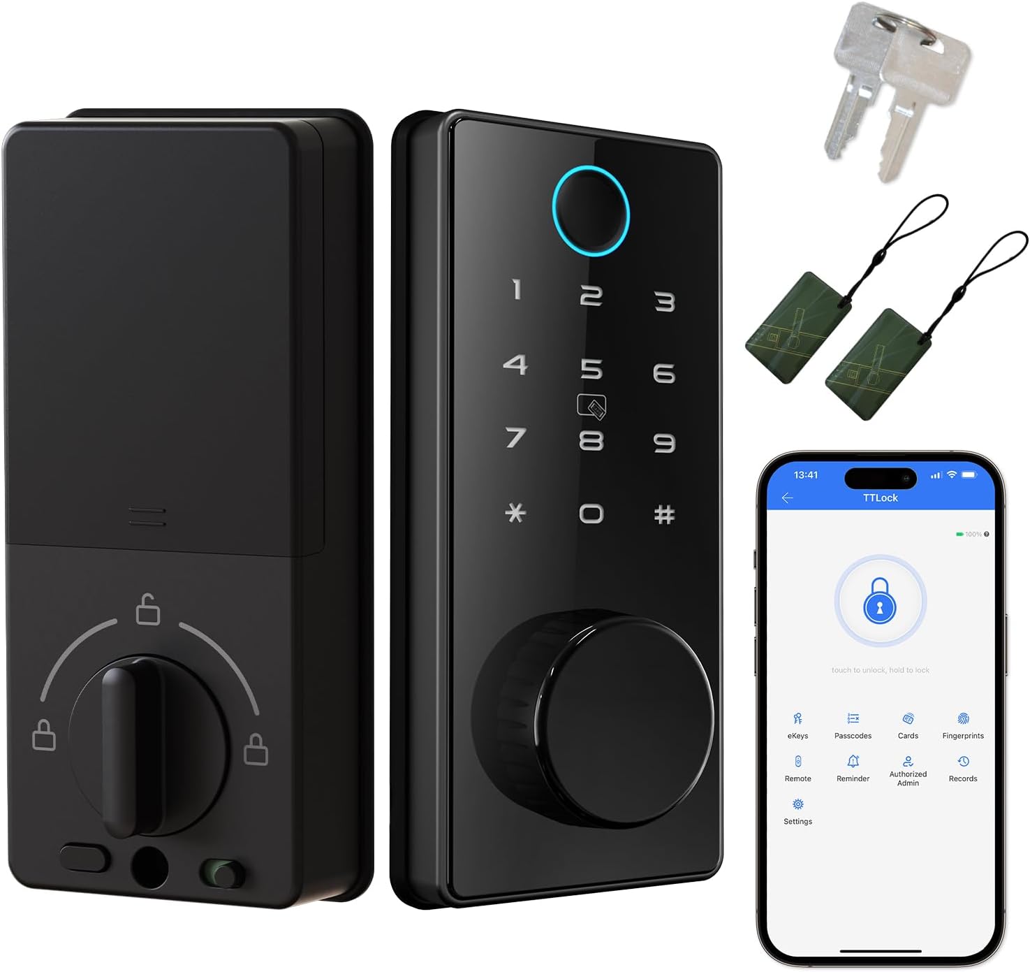Smart Lock C87, Fingerprint Keyless Entry Door Lock, Built-in Bluetooth, App Remote Control, Front Door Smart Lock Deadbolt,Black
