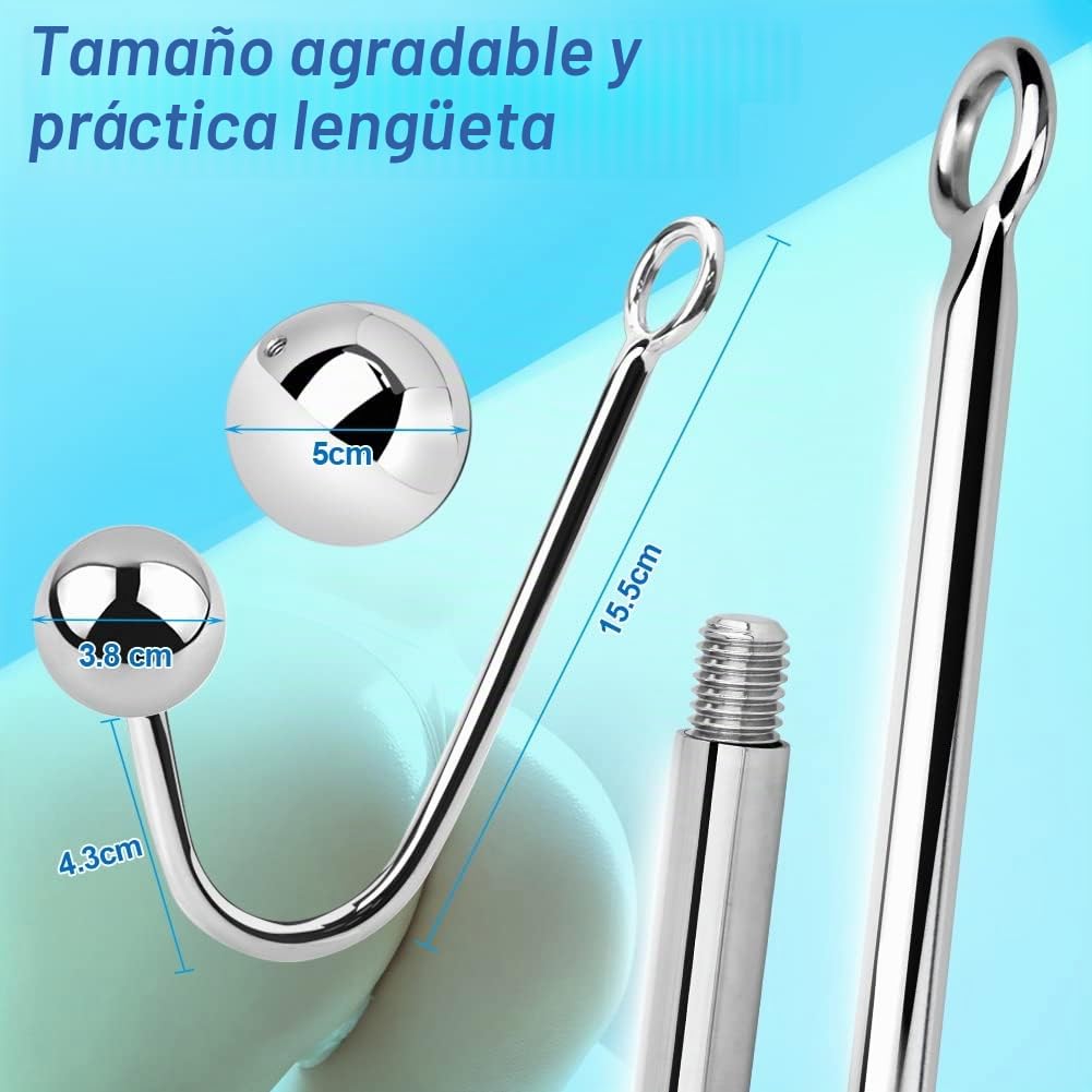 Roluck Gancho anal con 2 bolas intercambiables de acero inoxidable Anal Hook Anal Gancho Anal para Hombres Mujeres Juguete Anal