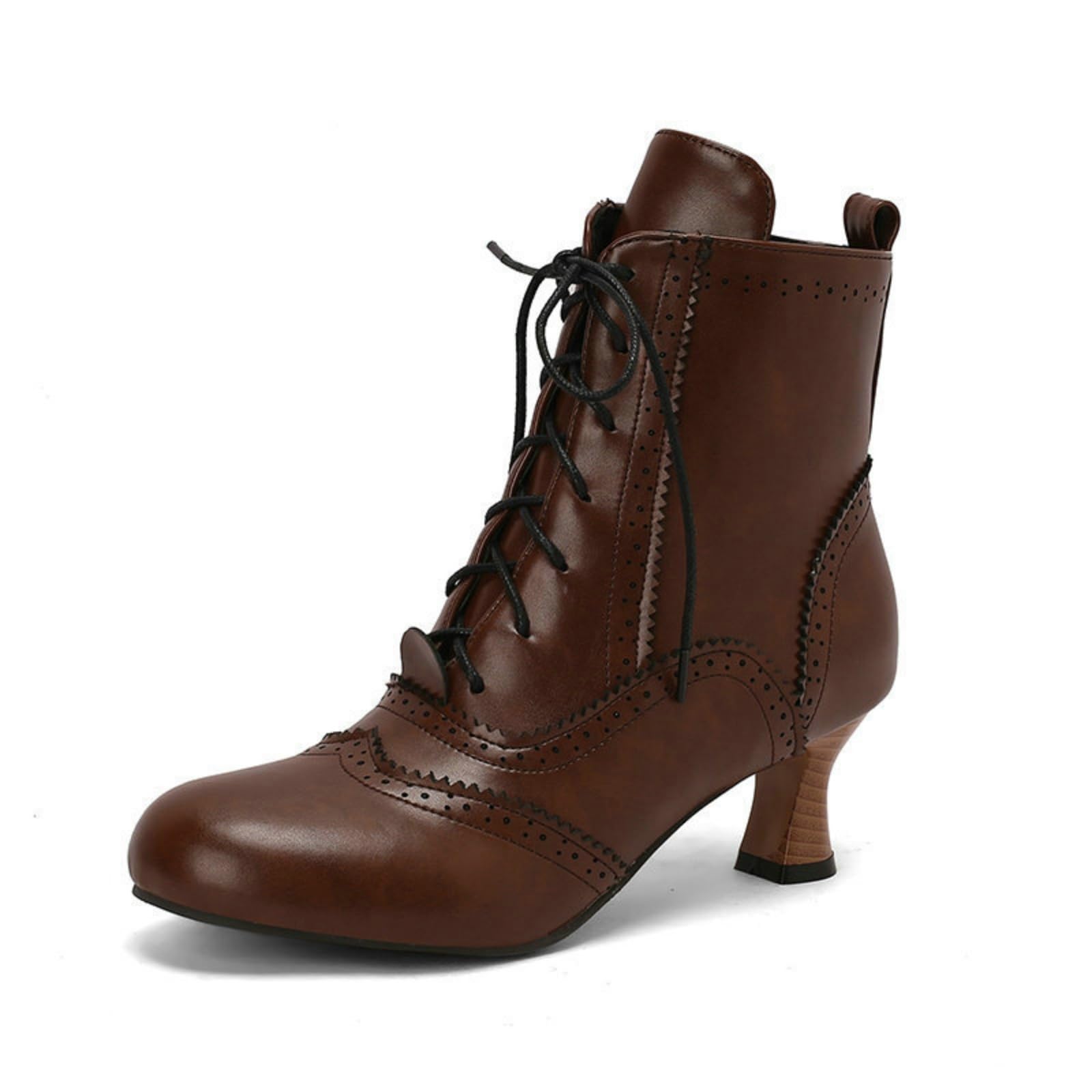 Women Victorian Ankle Boots Witch Costume Renaissance Kitten Heel Fashion Dress Shoes Chunky Heel Lace up Round Toe