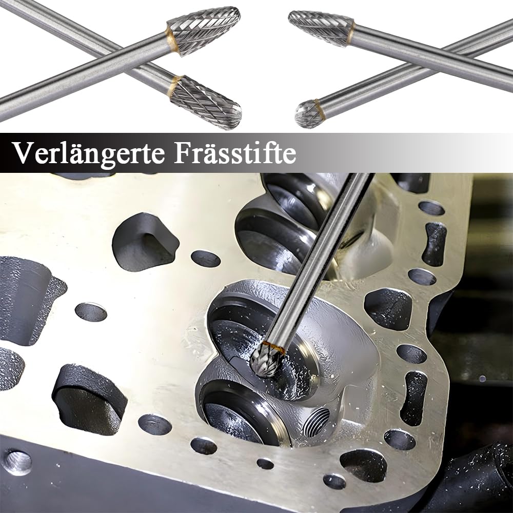 Treki 4 Stück Lang Hartmetall Frässtifte mit 6mm Schaft Hartmetallfräser Fräsaufsatz für Bohrmaschine, Wolframstahl Fräser Bits Holzschnitzerei Bohrer Set für Holzarbeitung, Metallfräser Holzfräser