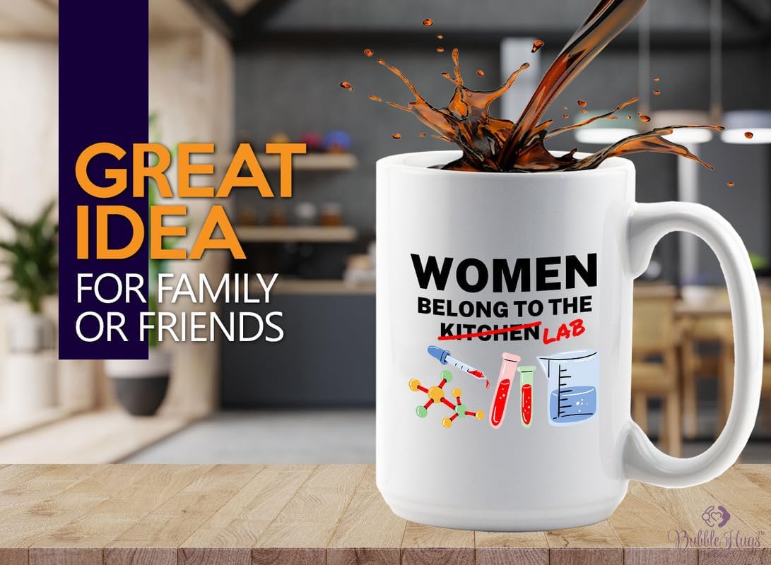 Med Laboratory Professionals Coffee Mug 15oz White -Women Belong In The Kitchen Lab - Doctor Pharmacist Nurse Pediatrician Lab Scientist Lab Assistant Biologist Microbiology