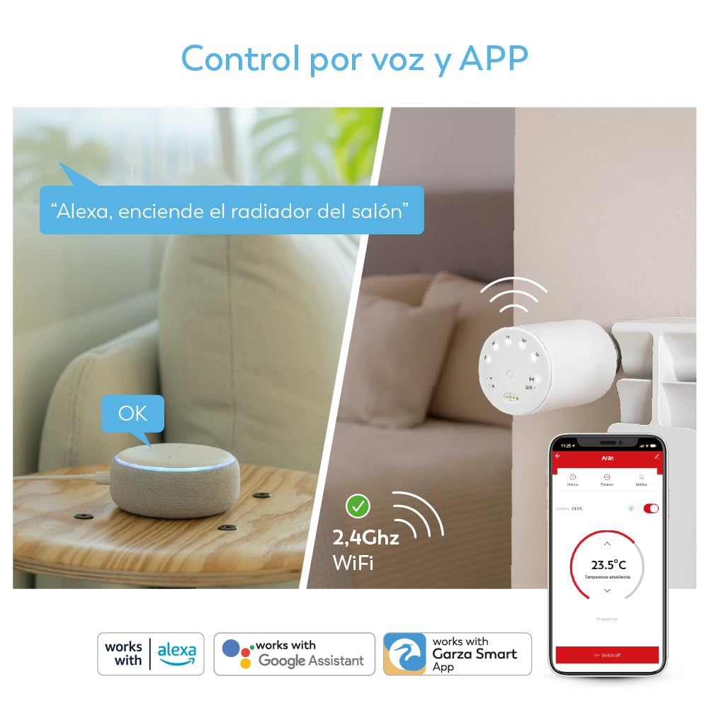 Garza - Zestaw 2 głowic WiFi do grzejnika + przenośny czujnik + mostek Zigbee, termostatyczny, sterowanie aplikacją i głosem, trybami ręcznymi/automatycznymi, wykrywaniem okien, zapobieganiem