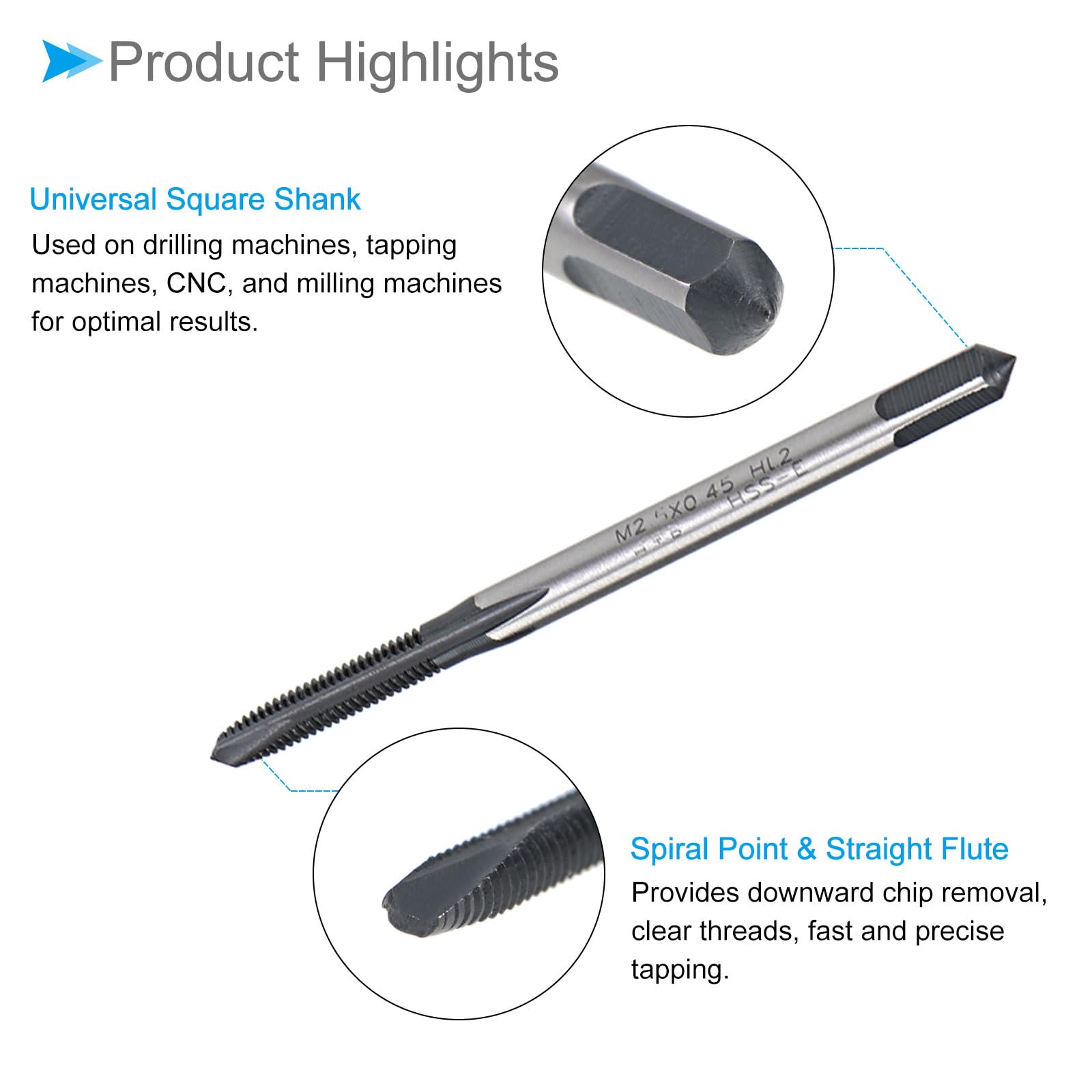 CoCud Spiral Point Tap, M2.5X0.45 Thread Size, TICN Coated HSS Metric Threading Tap - Image 4