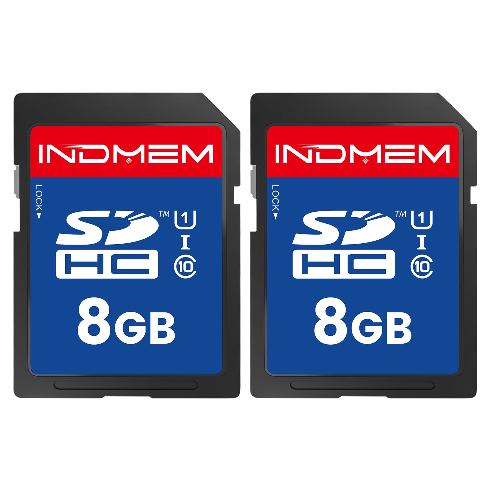 INDMEM Lot de 2 cartes mémoire SD SDHC 8 Go UHS-I U1 Classe 10 8 Go Compatible avec appareil photo numérique, ordinateur, caméras de trail