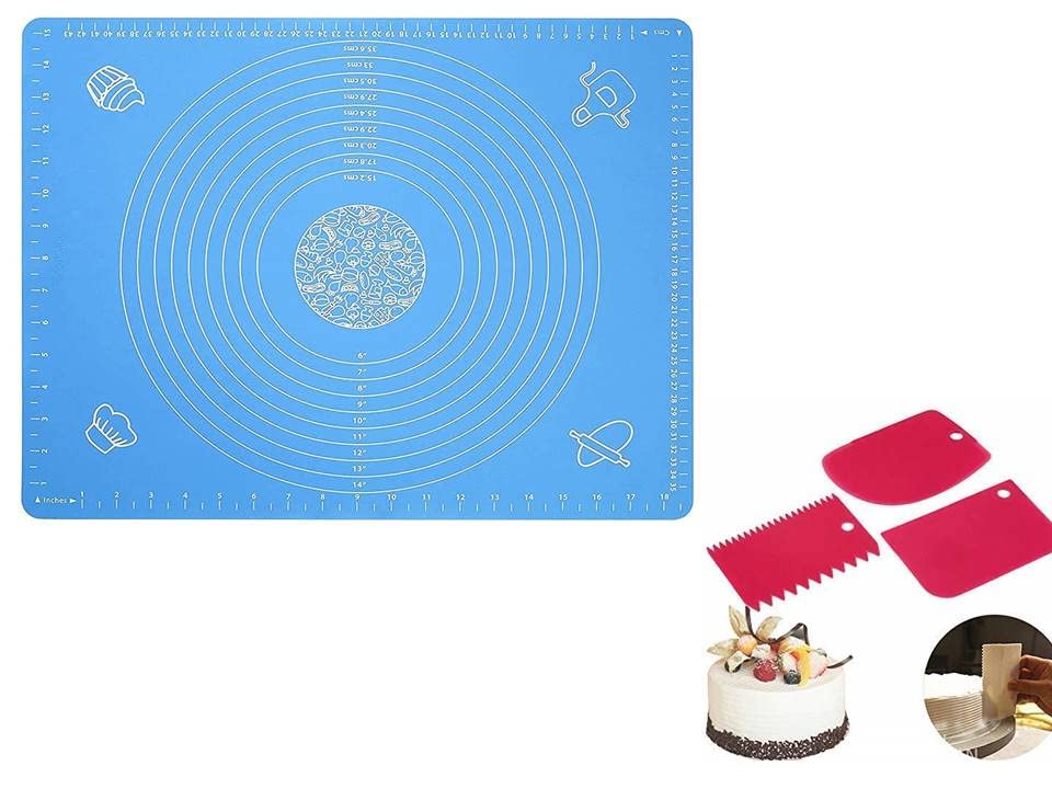 EVEN Silicone Baking Mat Silicone Chapati Atta Kneading Mat Non-Stick Fondant Rolling Mat Stretchable for Kitchen Roti Chapati Cake – Multicolour (Baking MAT and 3 PCS Scrapper Set) (B0C6GB4NFZ) Amazon Price History, Amazon Price Tracker