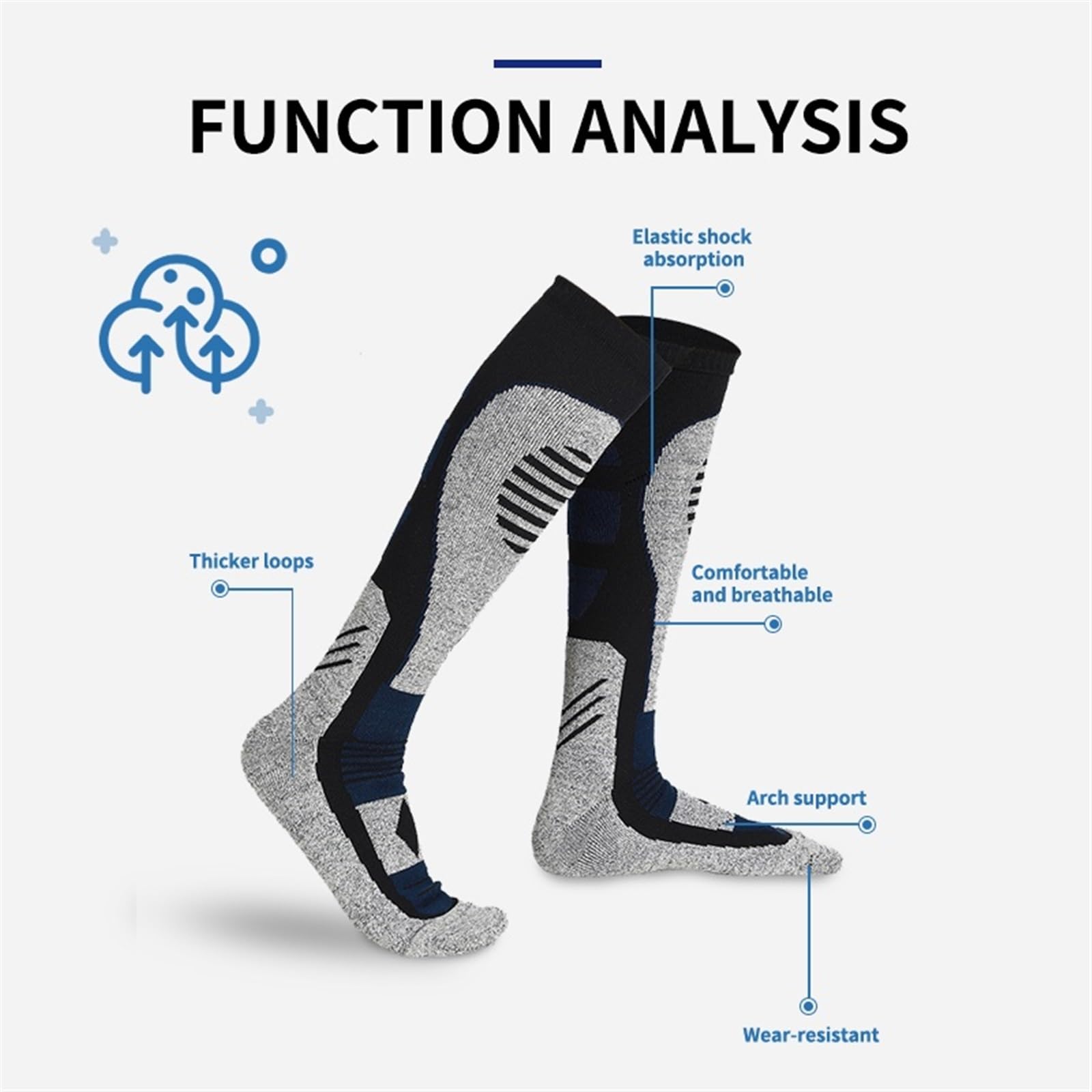 Chaussette Ski Chaussettes De Ski en Polaire d'hiver for Hommes, Snowboard Épaisses Et Longues Sports Plein Air, Garde Au Chaud, Cyclisme, Course À Pied, Randonnée