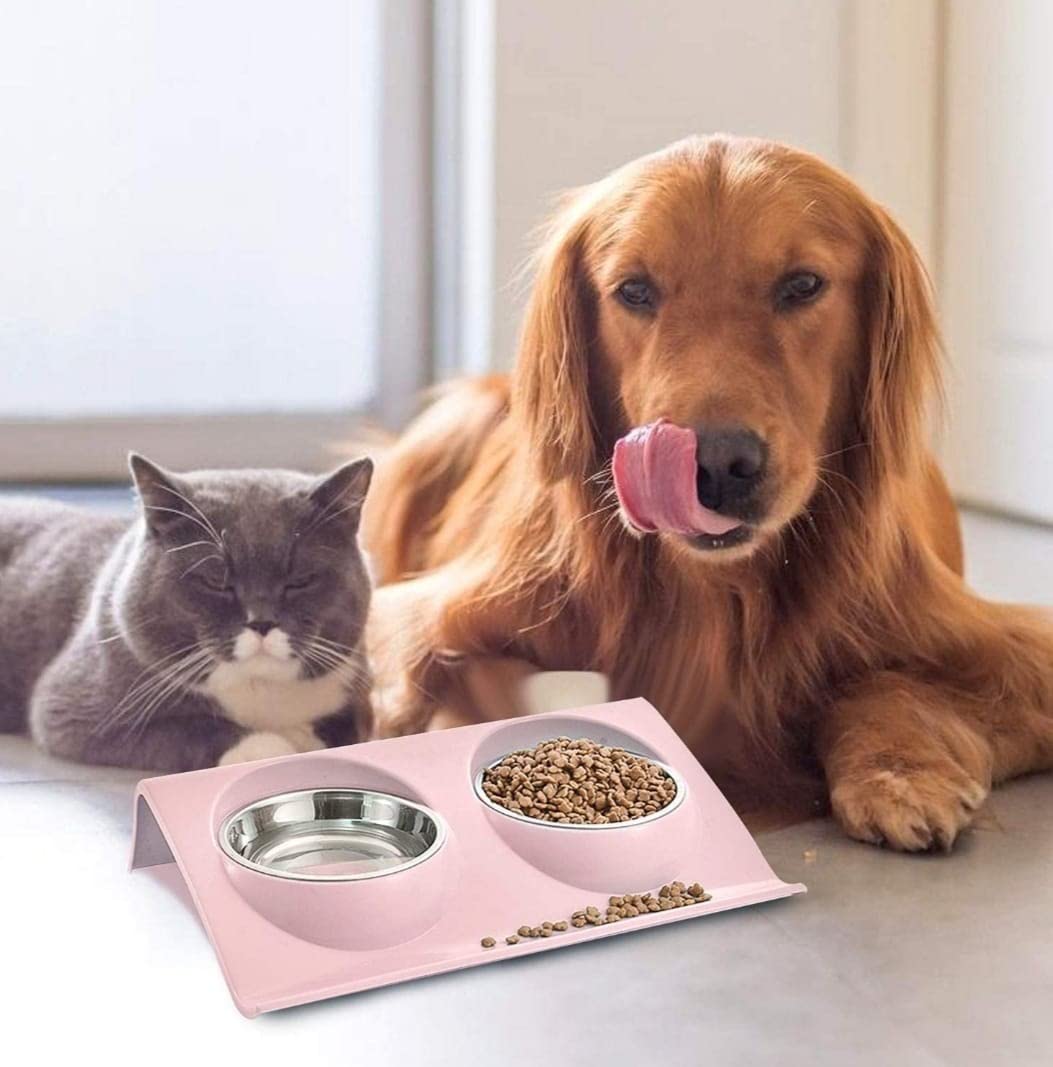 Ciotola Rialzata Per Cani, Ciotole Per Gatti, Acciaio Inossidabile Estraibile e Lavabile Con Supporto Rialzato, Raccoglie lee Crocchette, Portatile Antiscivolo (AZZURRO)