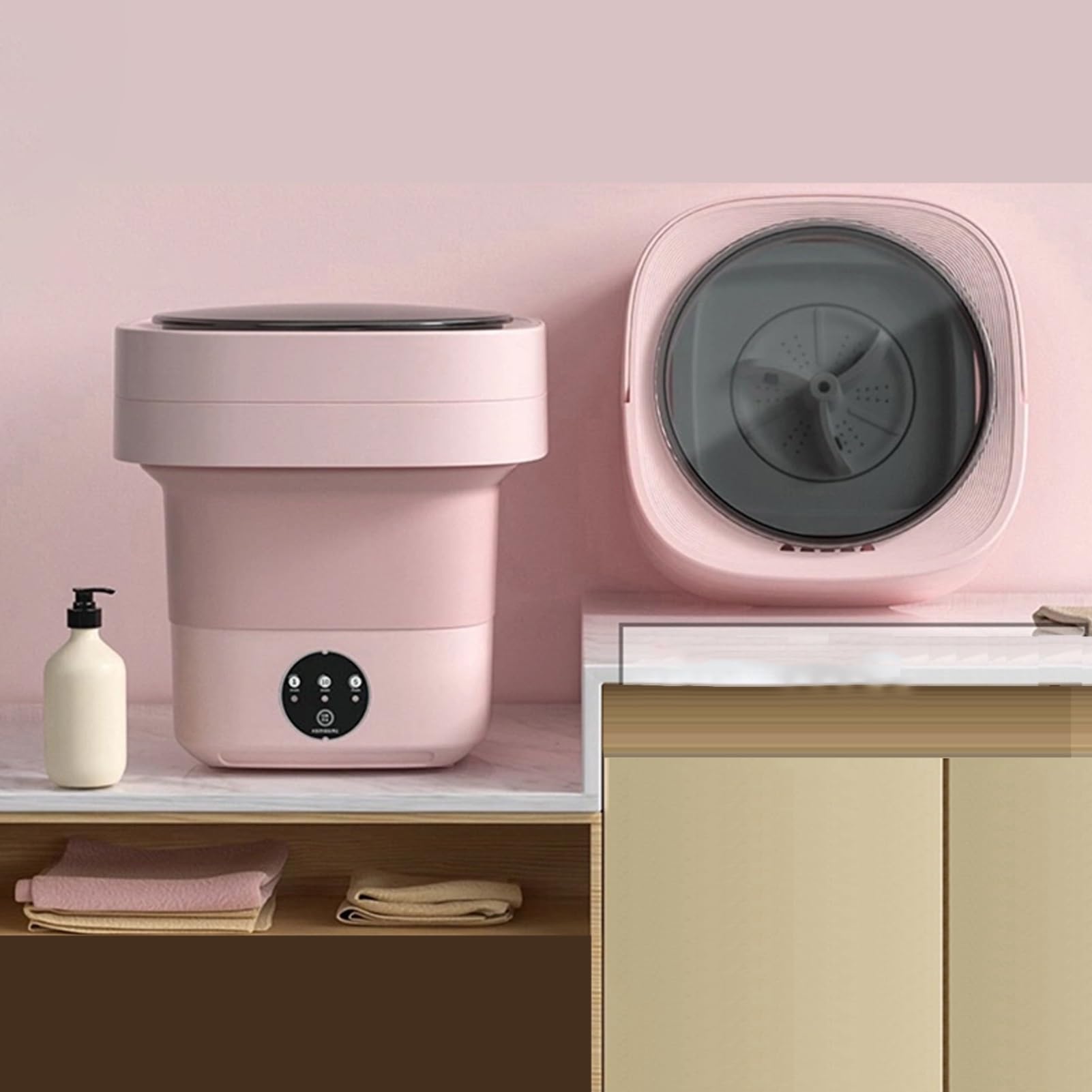 Lavatrice portatile da 15 litri, mini lavatrice, lavatrice pieghevole, lavatrice intelligente 2 in 1 con luce blu, per vestiti per bambini, biancheria intima, campeggio, camper (rosa)