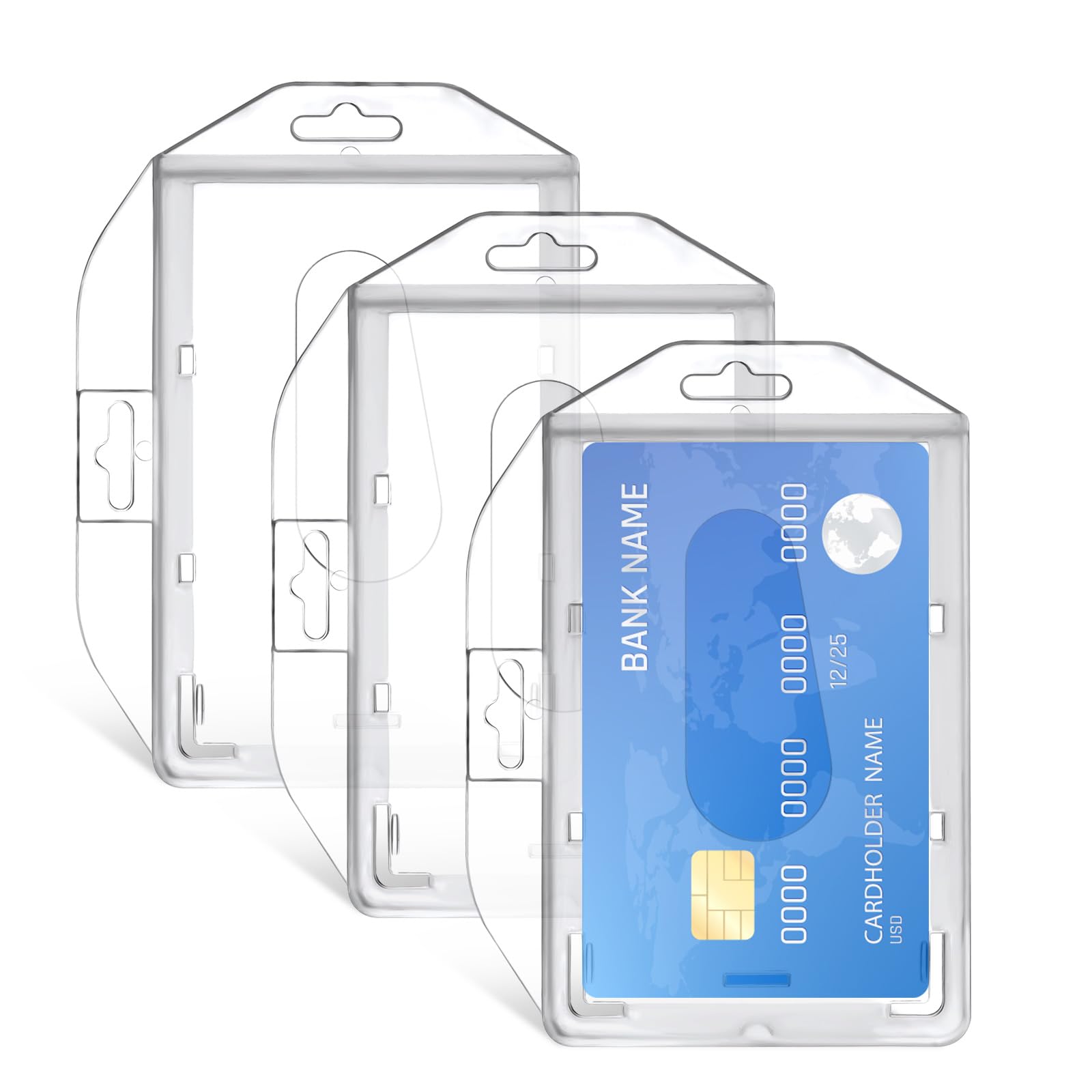 Porte-Badges Transparents Rigides - Lot De 2 Avec Cordons Rétractables - Pour Cartes D'Identité, Badges, Cartes De Crédit - Horizontal/Vertical - 4