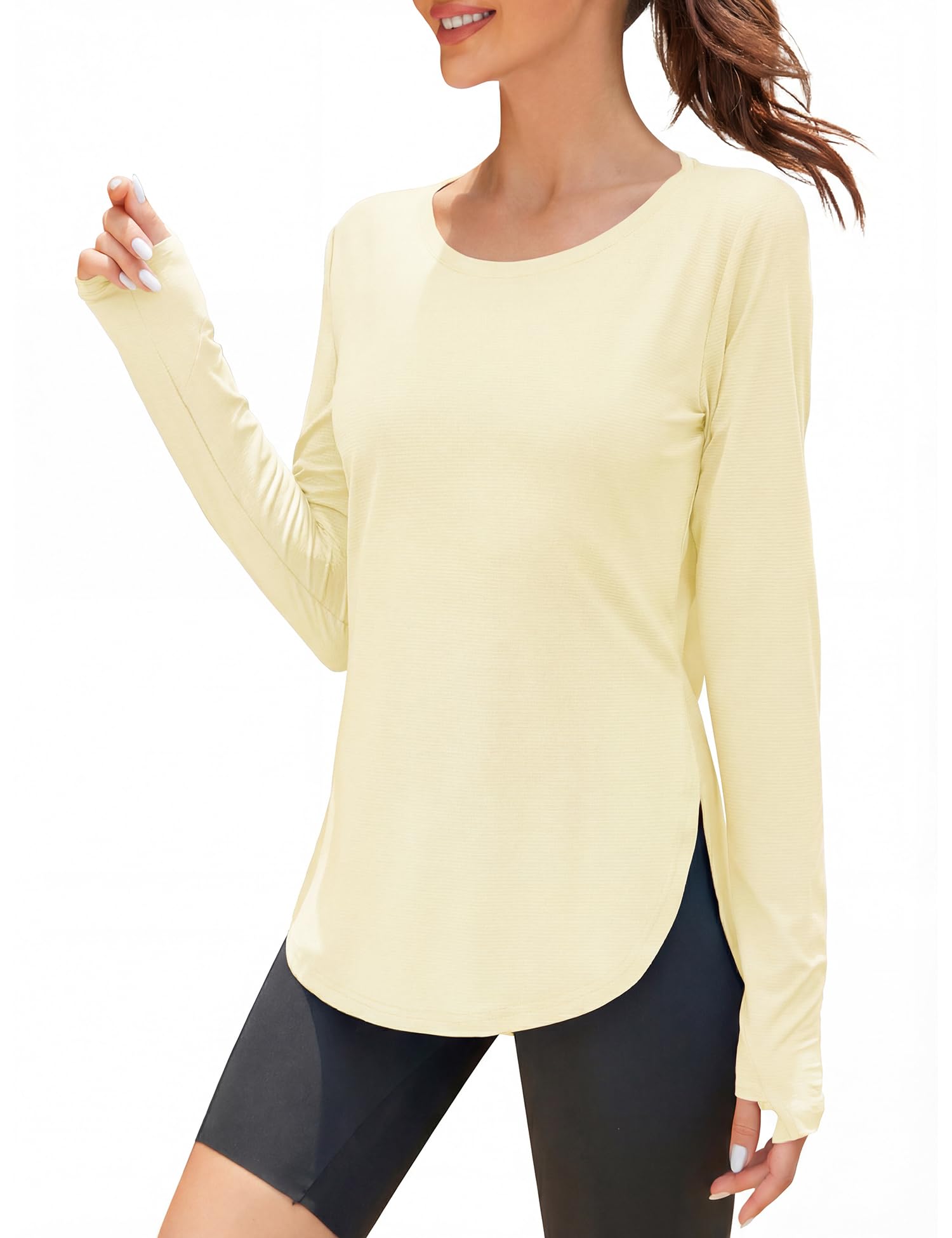 Rapbin UV Shirt Damen Langarm Sportshirt Damen UPF 50+ Leichtes Atmungsaktiv Funktionsshirt Sport Oberteile Damen Rundhals Fitness Activewear with Daumenloch