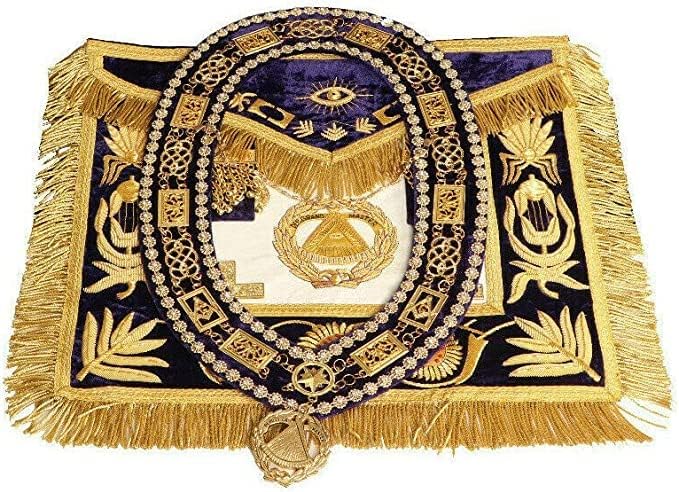 MASONIC REGALIA DEPUTY GRAND MASTER 100% LAMBSKIN APRON WITH COLLAR, CUFFS & JEWEL
