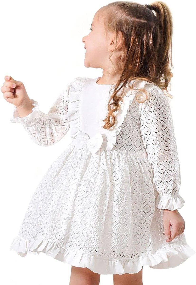 Lilax Girl Lace White Flower Girl Party Princess Boho Dress (12 Months, White)