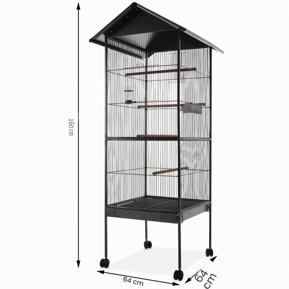 BAKAJI Pajarera para pájaros, Loros, Canarios, periquitos, Altura 150/160 cm, Jaula Grande de Metal, con cajón extraíble para la Arena (160 cm)