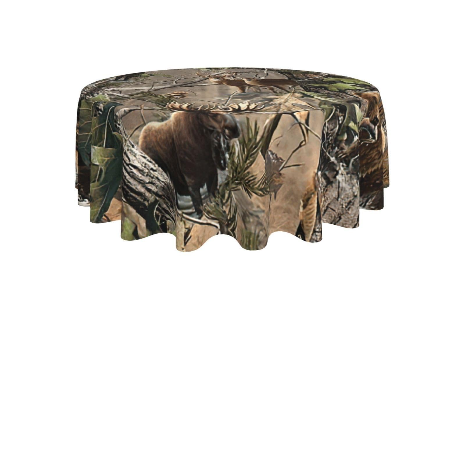 ENGhjes Wildlife Hunting Deer Bear Elk Print Round Tablecloth 60in Washable Stainproof Polyester Cloth for Kitchen Idea