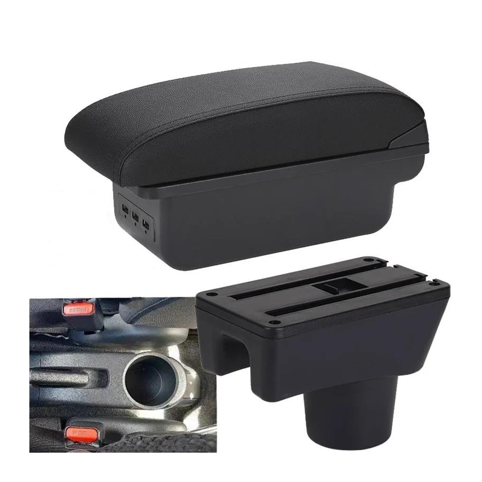 OOPUHKSY Armrest Interior Storage Box For Dodge For Attitude Car Accessories Car Armrest Box(B2 Black line 3USB)