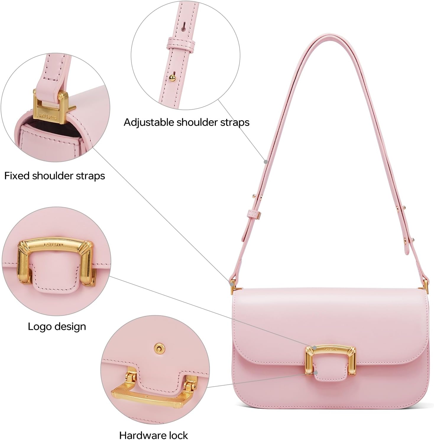 LA FESTIN Small Leather Shoulder Bag for Women - Designer Crossbody Handbag Satchel Purse with Strap for Everyday Use - Image 4