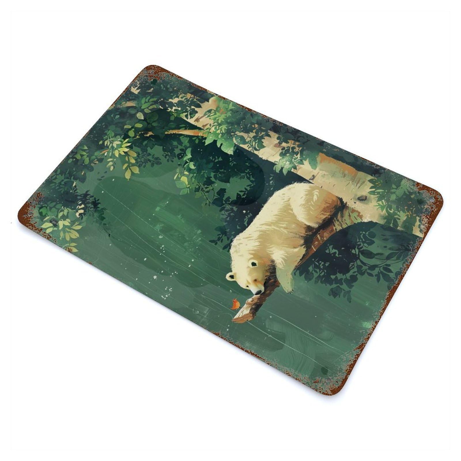 Polar Bear in The Forest Decorative Tin Sign 11.8"x7.9", Retro Wall Decor for Living Room, Hallway And Home Decor