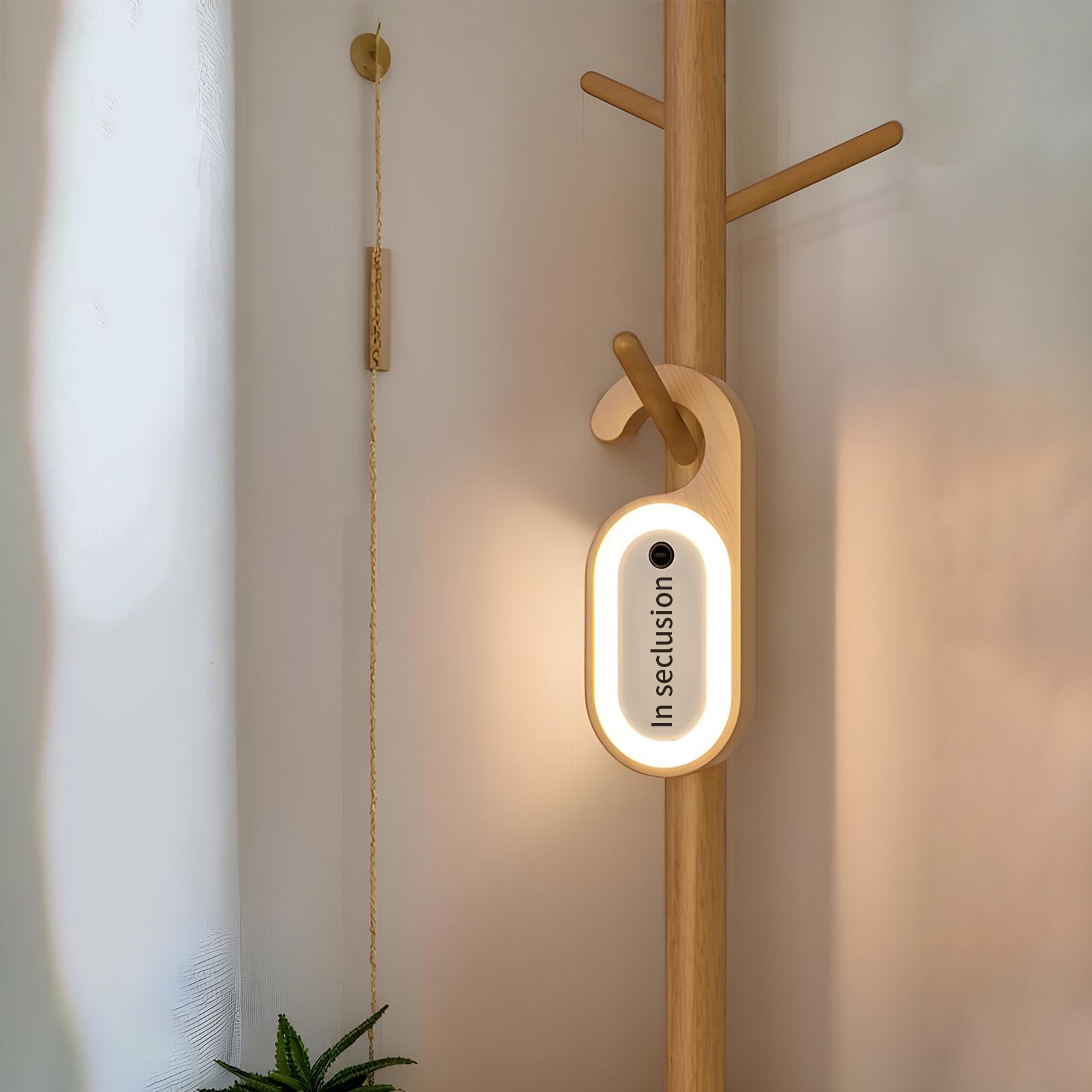 Door Knob Lamp, Message Lamp,Wooden Message Motion Sensor Light, Wood LED Rechargeable Motion Sensor Doorknob Message Board Night Light for Bedroom Kids Adults