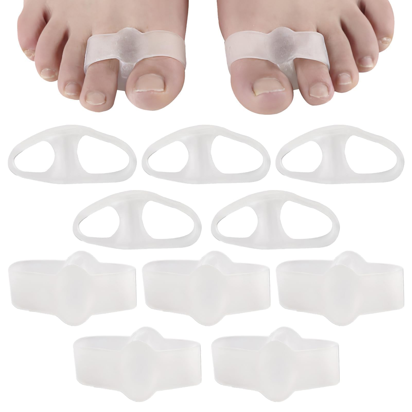 Separador de Dedos de Pie Silicona, 10 Piezas Separadores de Dedo con 2 Bucles, Evitar el Frotamiento y Aliviar La Presión Separador Dedos Pie Corrector de Juanetes para Dedos Superpuestos