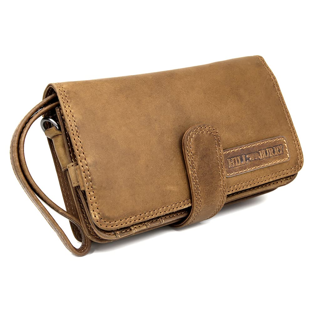 HILL BURRY • Unisex Umhängetasche Handgelenktasche Reisetasche aus Leder HB3172N (Cognac)