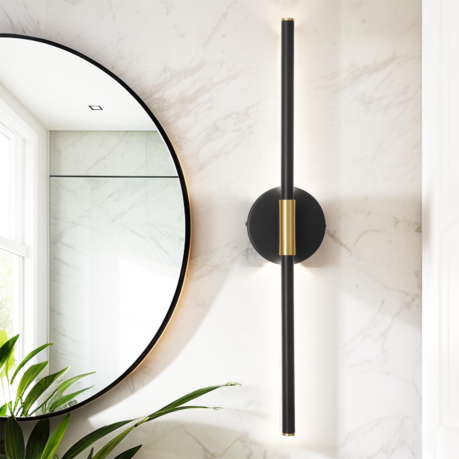 COTULIN 360° Rotatable LED Vanity Light Bar for Bathroom,24 Inch Black Gold Light Fixtures Over Mirror,Modern Bathroom Sconces Wall Lighting 4000K 8W