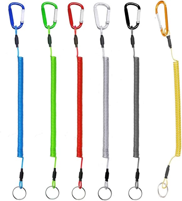 6Pcs Stretchy Spiral Keyring With Color Carabiner, Spiral Retractable Coil Spring Key Chain Theftproof Anti-Lost Stretch Cord Safety Key Ring with Metal for Keys, Wallet, Cellphone (6 Color)