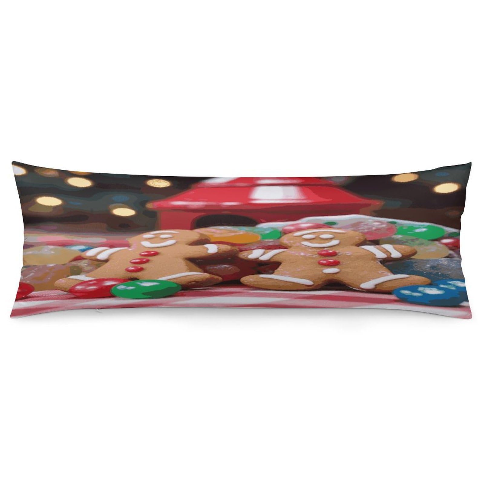 Gingerbread Man Candy Body Pillow Cover Long Body Pillow Pillowcase with Hidden Zipper Ultra Soft Polyester Pillow Cases Breathable & Silky Long Pillows Case Cover 19x53 in