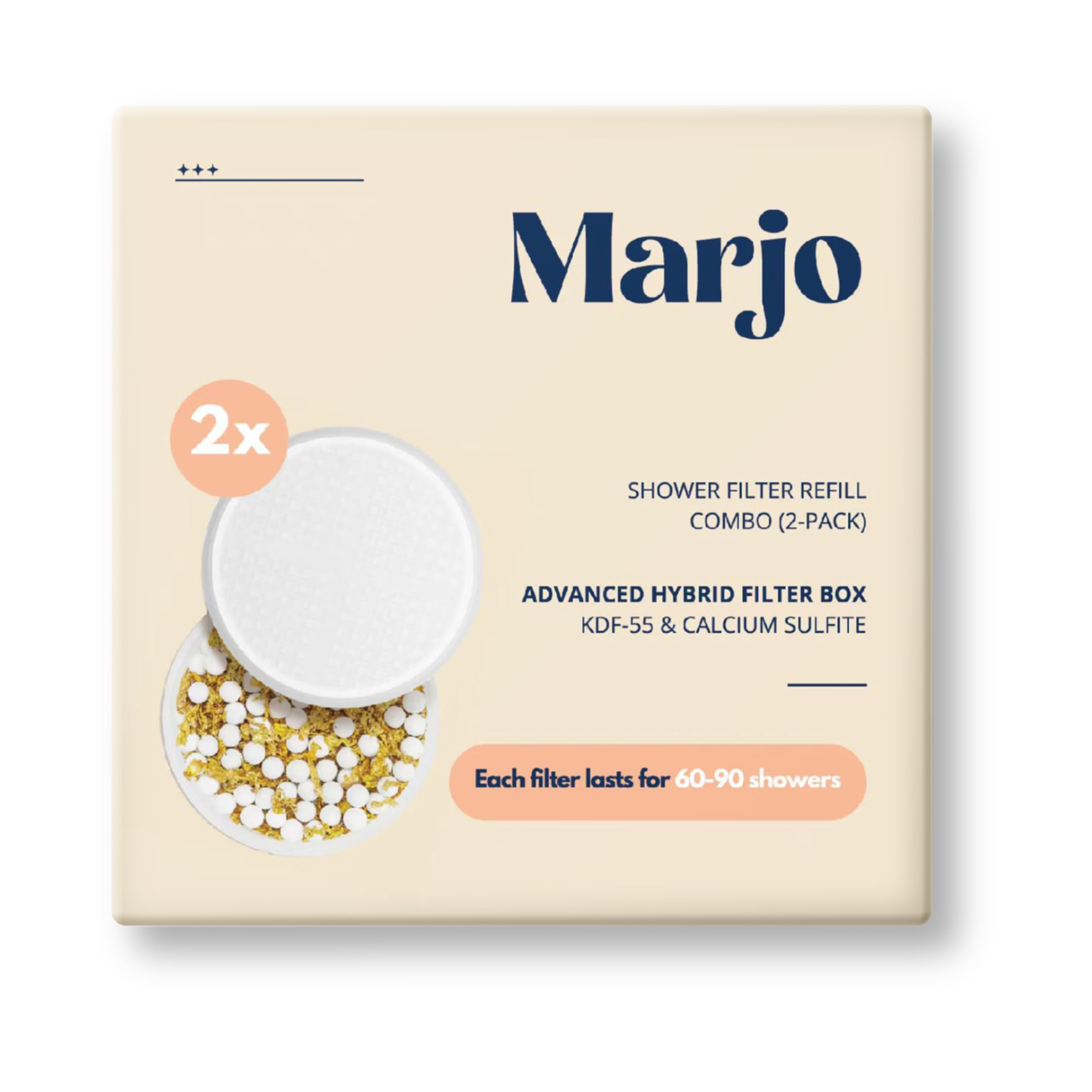 Marjo Shower Filter Refill (2-Pack Redox Box) - KDF-55 & Calcium Sulfite | Lab-Tested Chlorine Removal | High Pressure Handheld Shower | Hair Loss Reduction & Healthier Skin | فلتر دوش للاستحمام