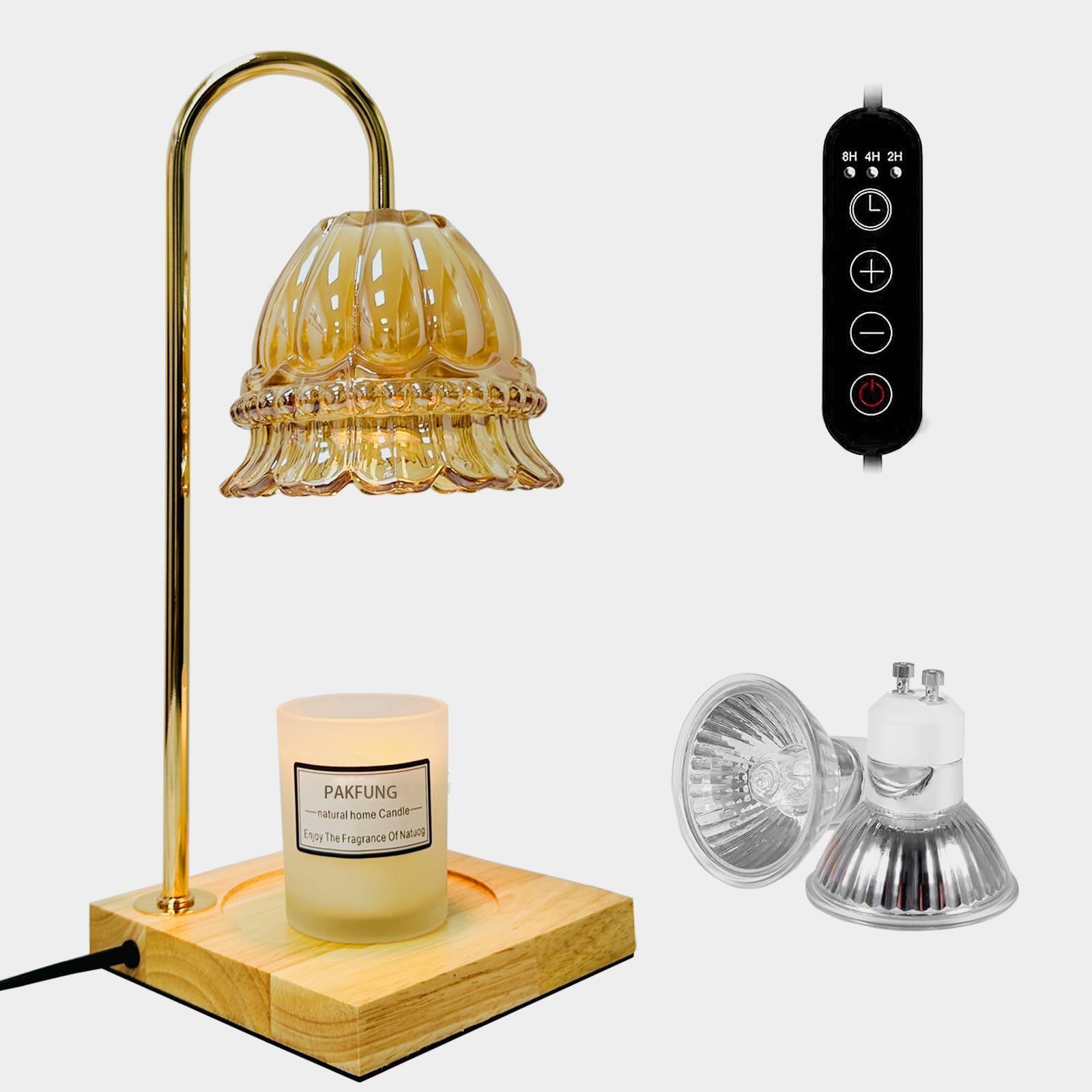 Pakfung Candle Warmer Lamp, Dimmable Candle Warmer Lamp with Timer & 2 Bulbs for Bedroom Home Décor, Electric Wax Melt Warmer, Christmas Gifts for Women Mom, Housewarming Gifts, Scented Candles Heater
