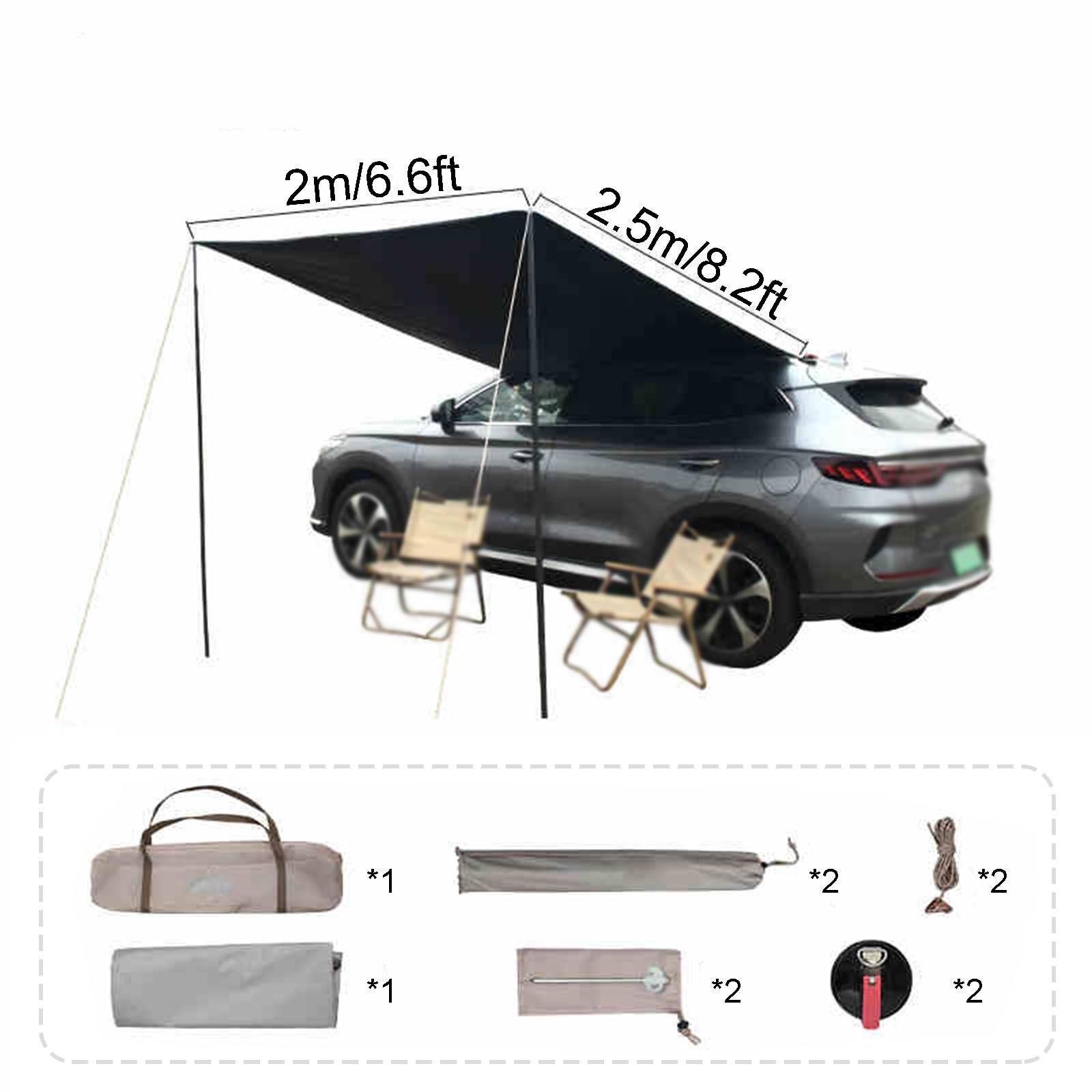 Toldo Coche Portátil, Toldo Camper Impermeable, Toldo Para Coche, UPF50+, con Postes de Soporte y Ventosas, Múltiples Formas de Configuración for Hacer Picnics y Viajar(Small)
